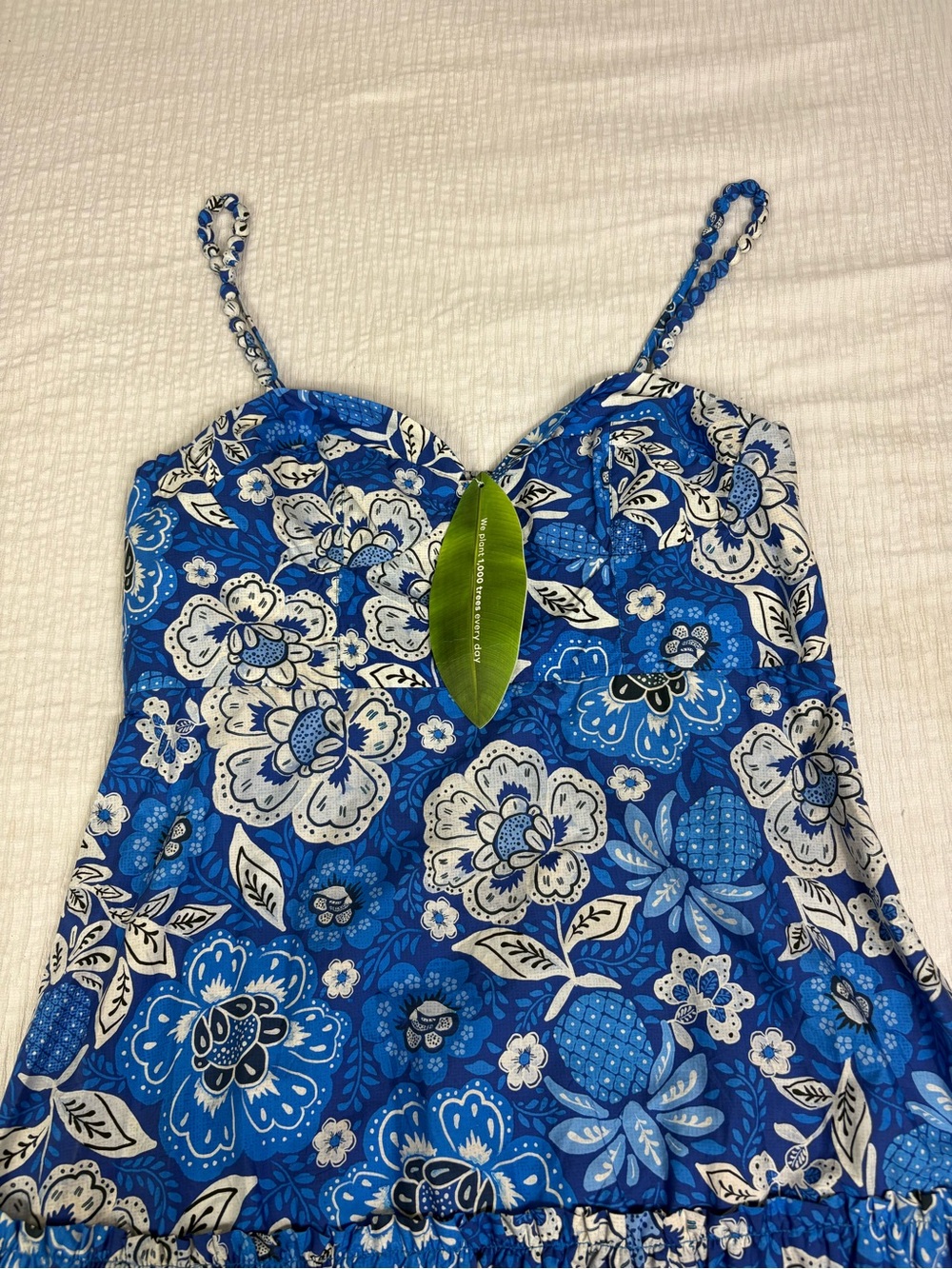 FARM Rio Blue & White Floral Tiered Sundress with Spaghetti Straps - Picture 2 of 11